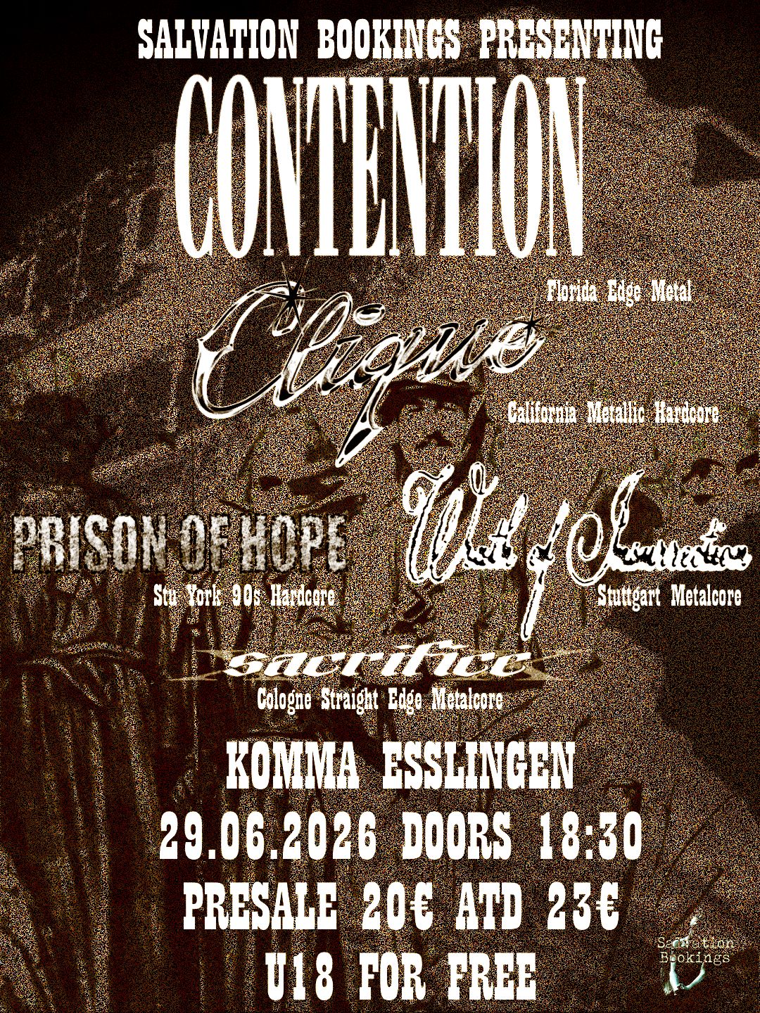 Veranstaltungsbild für Salvation Bookings präsentiert: Contention, Clique, Prison of Hope, Wrath of Insurrection & xSACRIFICEx 